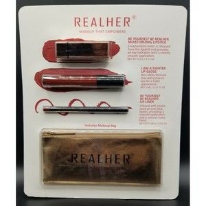 REALHER Lipstick "Makeup That Empowers" Kit in Deep Red + Makeup Bag